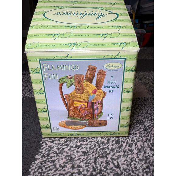 Flamingo fun 5 piece spreader tiki hut decorative party event occasion summer - Picture 2 of 7